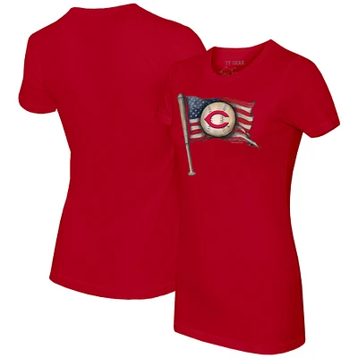 Women's Tiny Turnip Red Cincinnati Reds Baseball Flag T-Shirt
