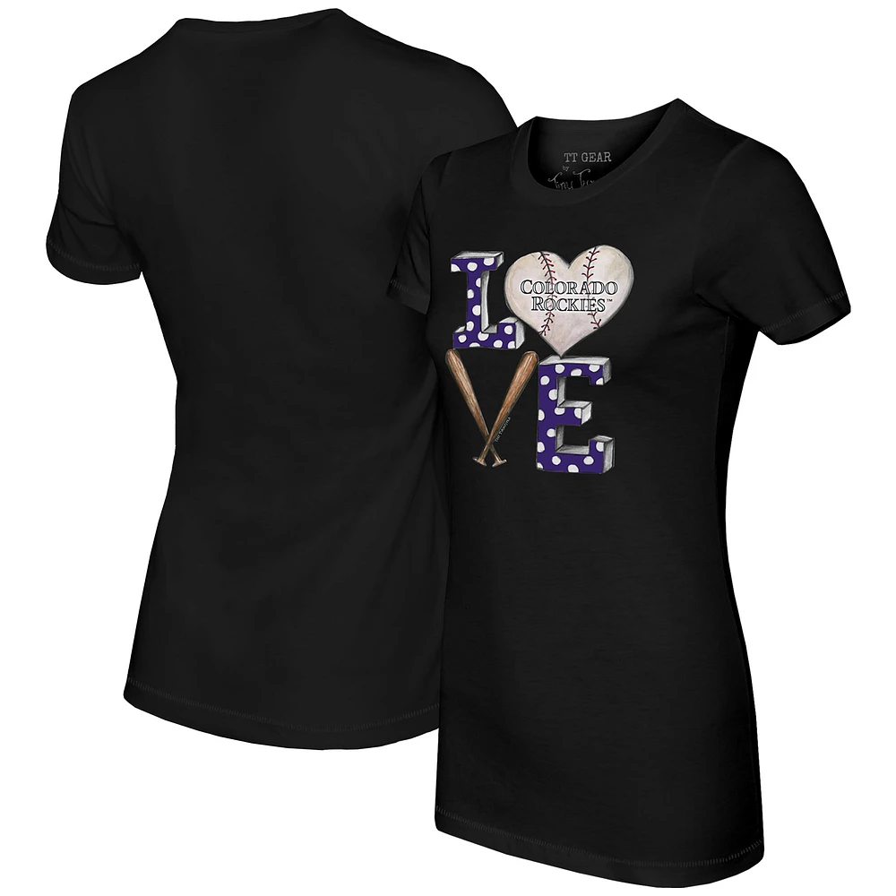 Women's Tiny Turnip Black Colorado Rockies Baseball Love T-Shirt