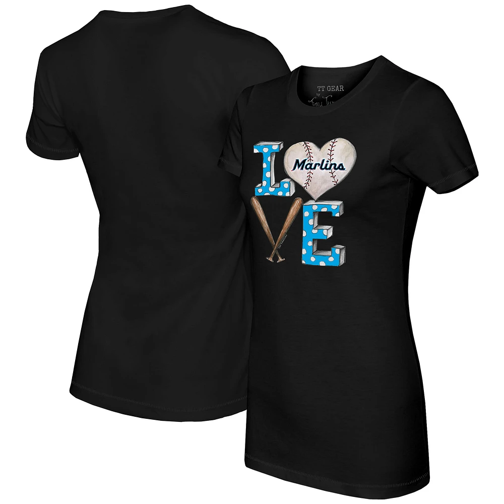 Women's Tiny Turnip Black Miami Marlins Baseball Love T-Shirt