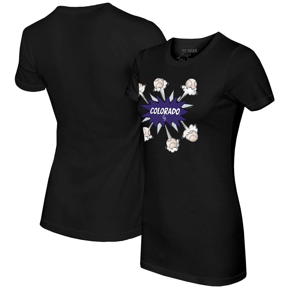 Women's Tiny Turnip Black Colorado Rockies Baseball Pow T-Shirt