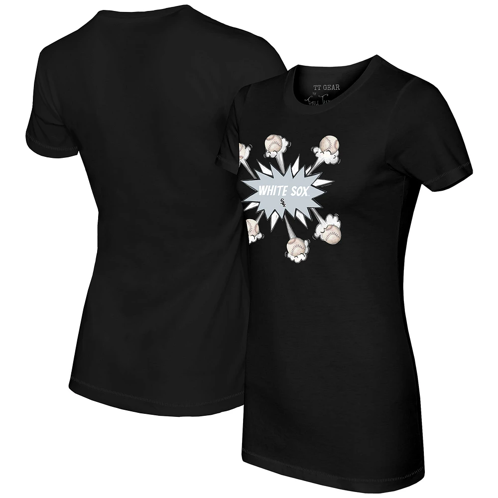 Women's Tiny Turnip Black Chicago White Sox Baseball Pow T-Shirt