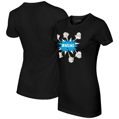 Women's Tiny Turnip Black Miami Marlins Baseball Pow T-Shirt