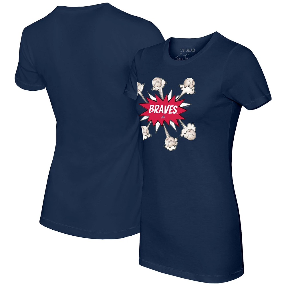 Women's Tiny Turnip Navy Atlanta Braves Baseball Pow T-Shirt