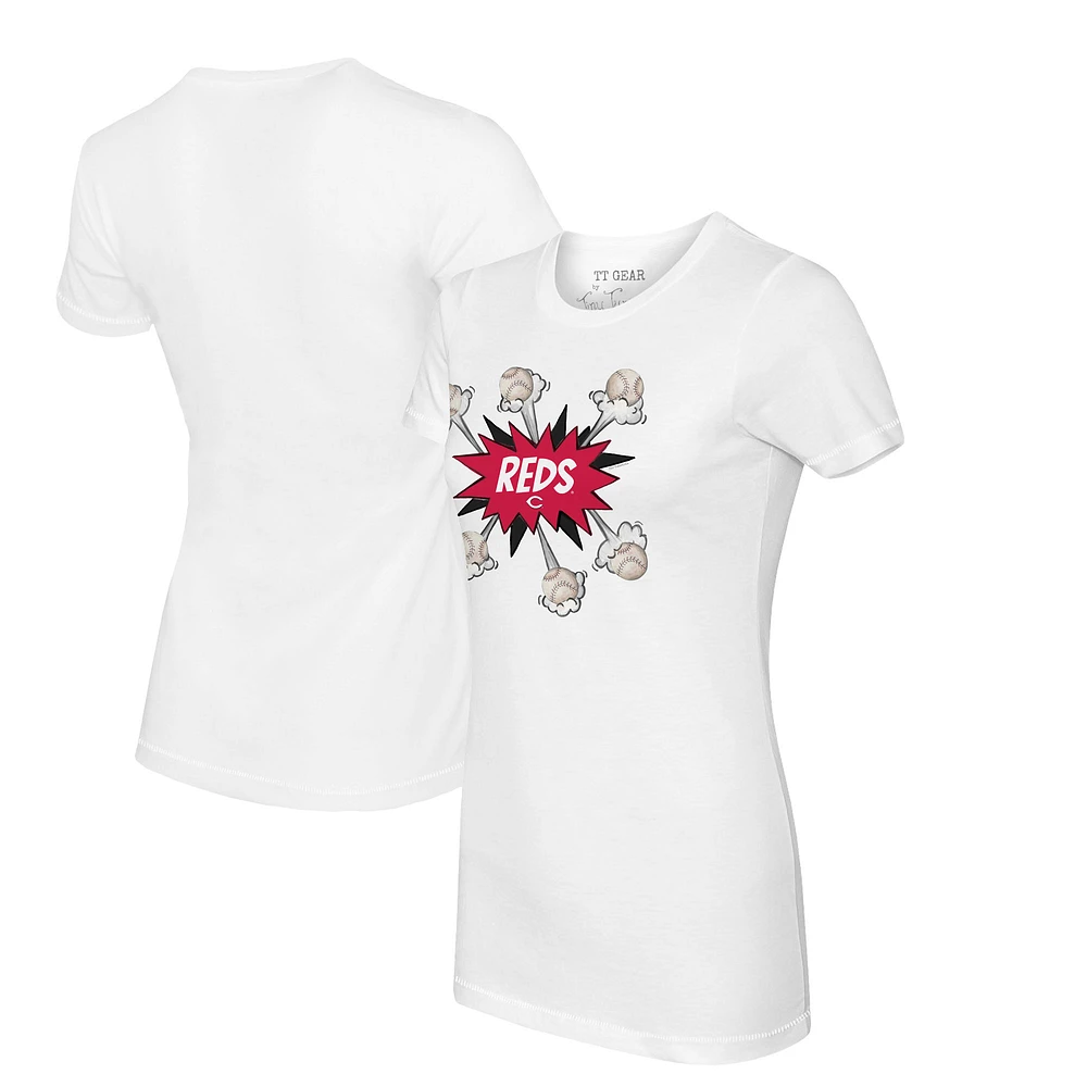 Women's Tiny Turnip White Cincinnati Reds Baseball Pow T-Shirt
