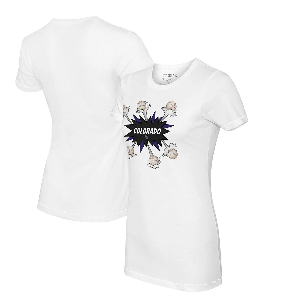 Women's Tiny Turnip White Colorado Rockies Baseball Pow T-Shirt