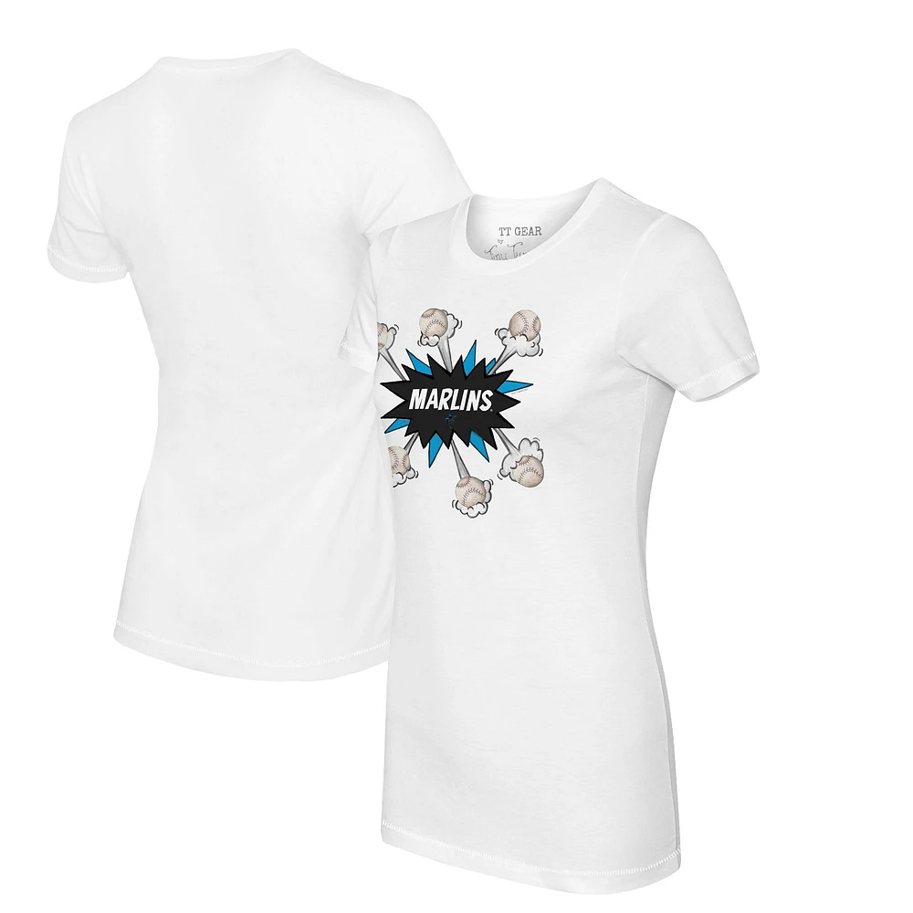 Women's Tiny Turnip White Miami Marlins Baseball Pow T-Shirt