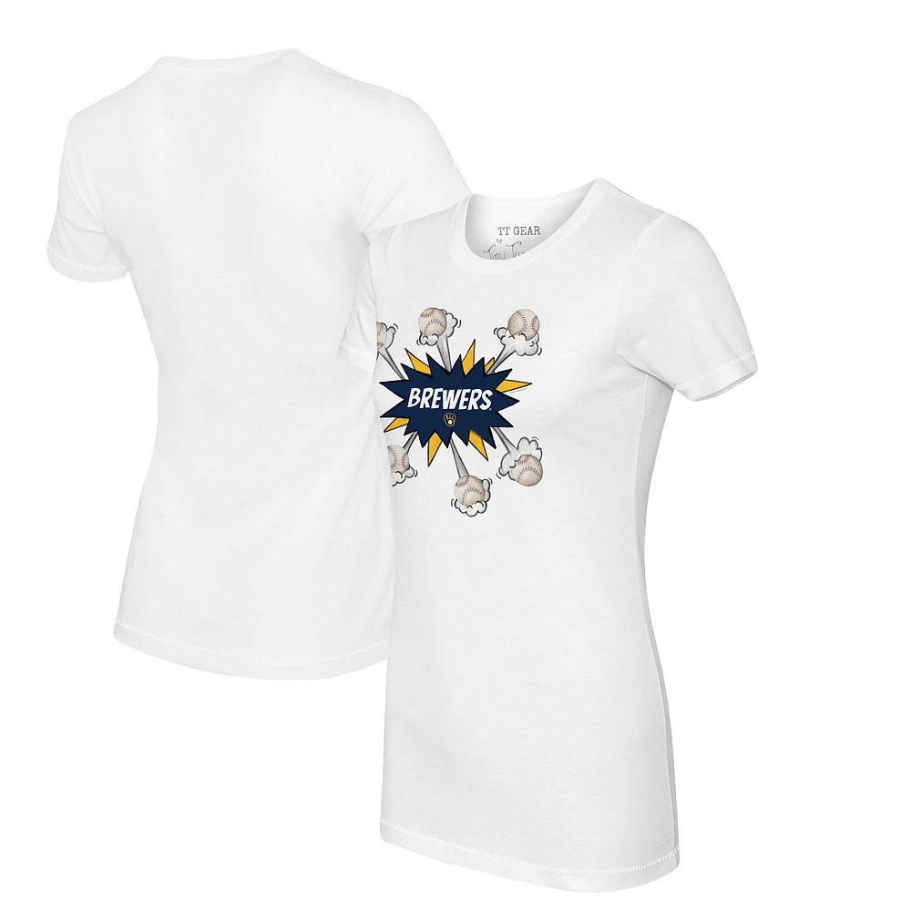 Women's Tiny Turnip White Milwaukee Brewers Baseball Pow T-Shirt