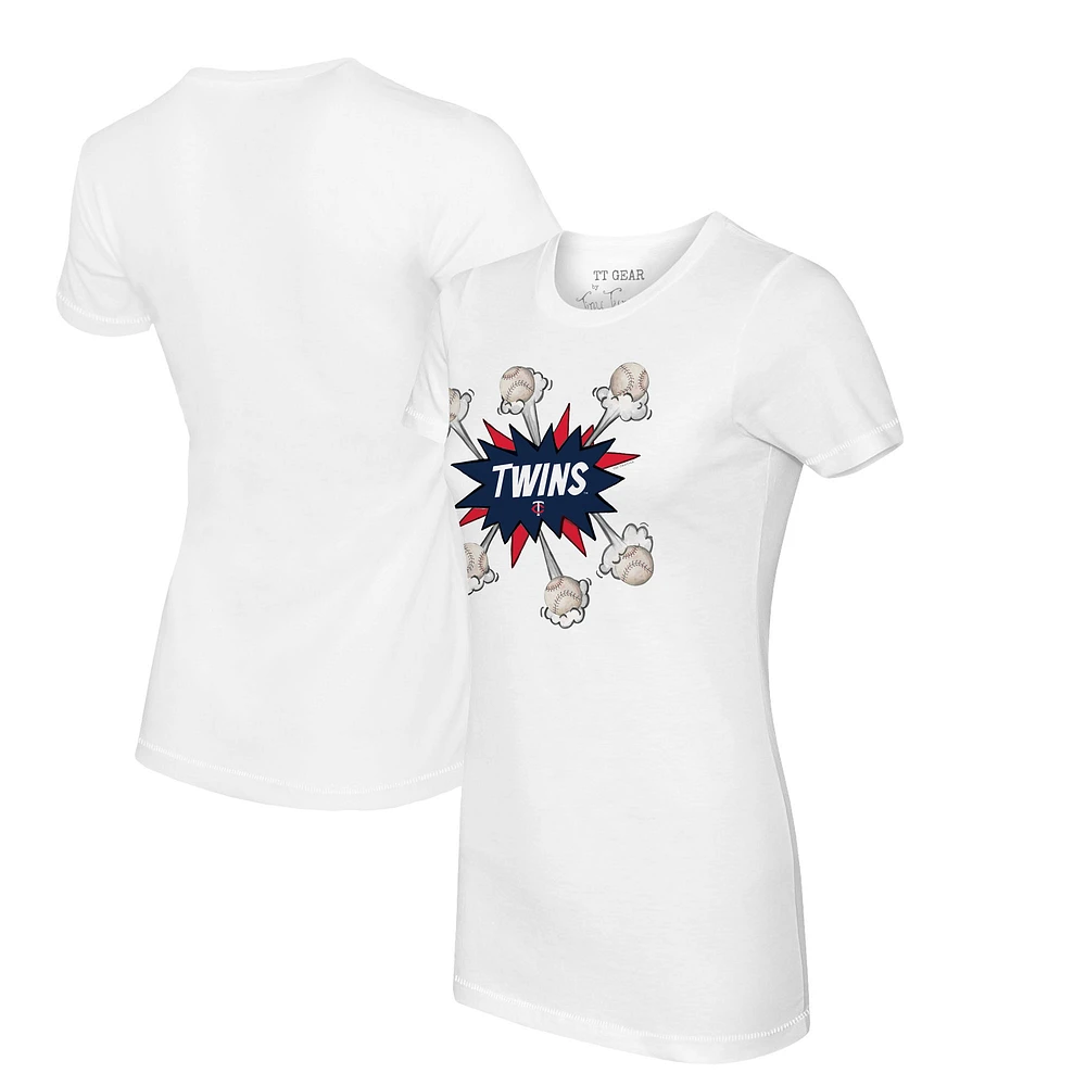 Women's Tiny Turnip White Minnesota Twins Baseball Pow T-Shirt