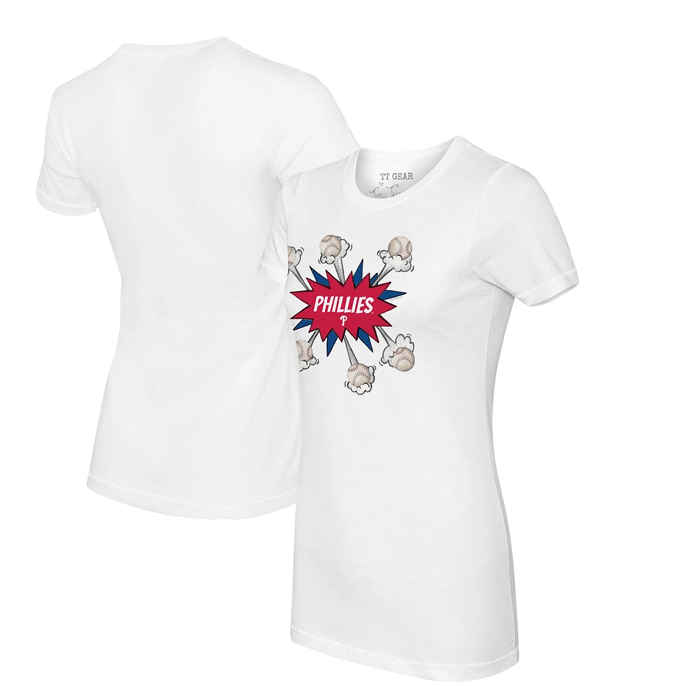 Women's Tiny Turnip White Philadelphia Phillies Baseball Pow T-Shirt