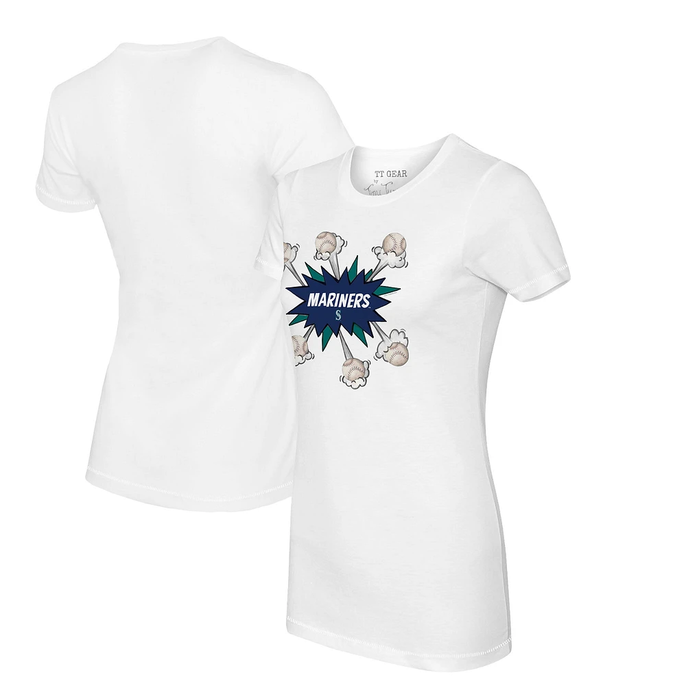 Women's Tiny Turnip White Seattle Mariners Baseball Pow T-Shirt