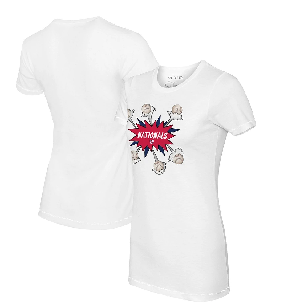 Women's Tiny Turnip White Washington Nationals Baseball Pow T-Shirt