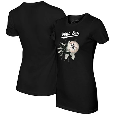 Women's Tiny Turnip Black Chicago White Sox Baseball Tear T-Shirt