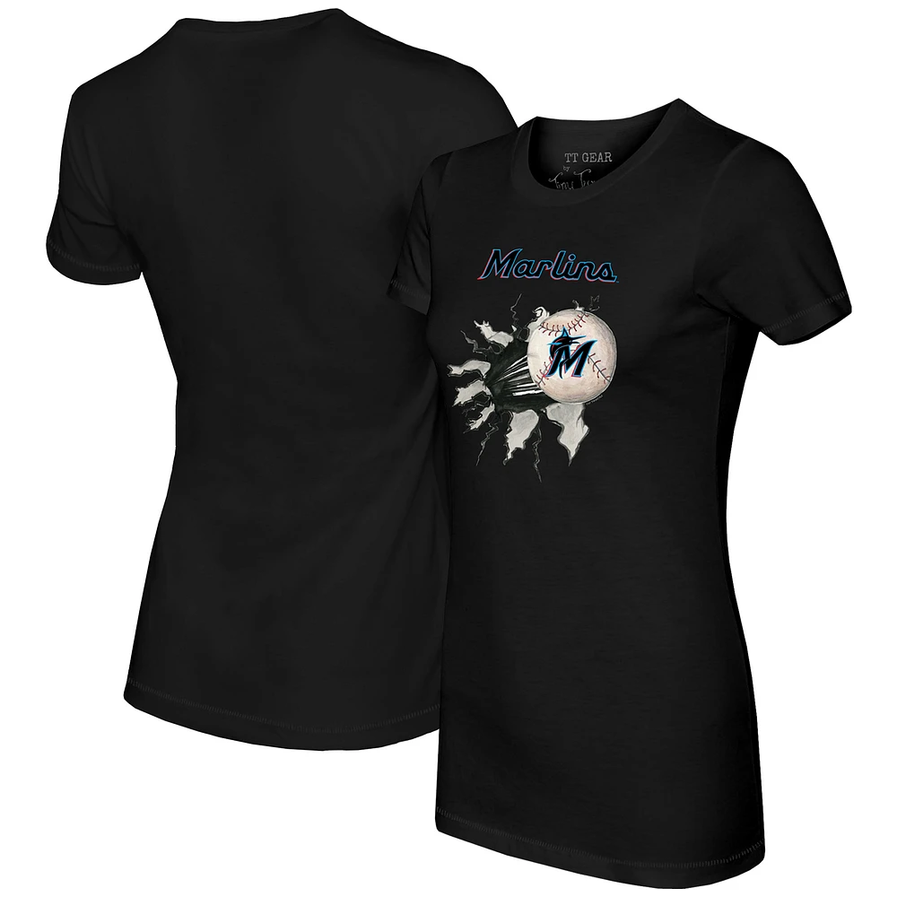 Women's Tiny Turnip Black Miami Marlins Baseball Tear T-Shirt