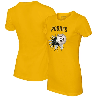 Women's Tiny Turnip Gold San Diego Padres Baseball Tear T-Shirt