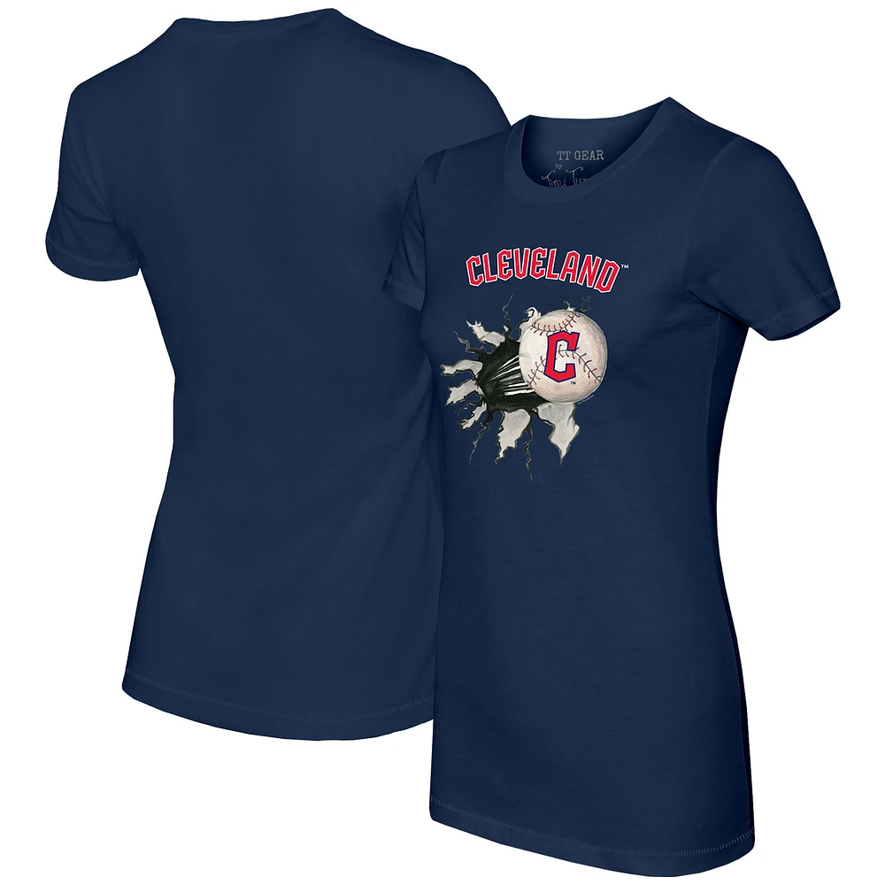 Women's Tiny Turnip Navy Cleveland Guardians Baseball Tear T-Shirt