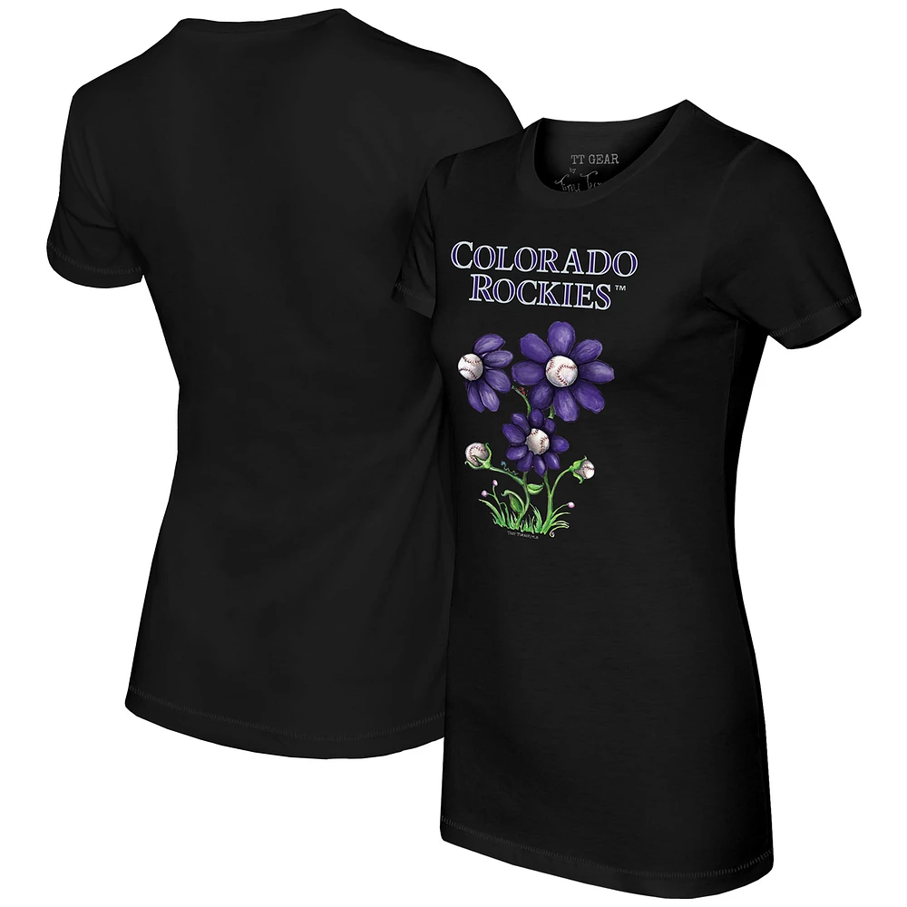 Women's Tiny Turnip Black Colorado Rockies Blooming Baseballs T-Shirt