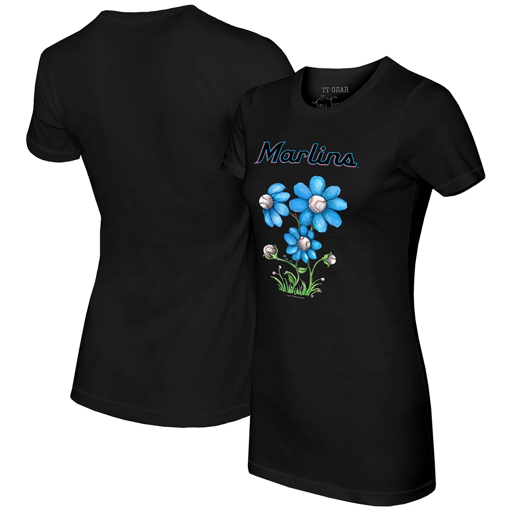 Women's Tiny Turnip Black Miami Marlins Blooming Baseballs T-Shirt