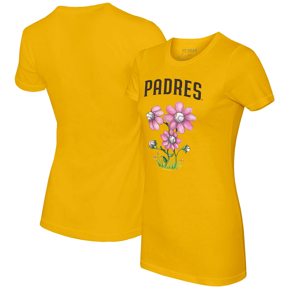 Women's Tiny Turnip Gold San Diego Padres Blooming Baseballs T-Shirt