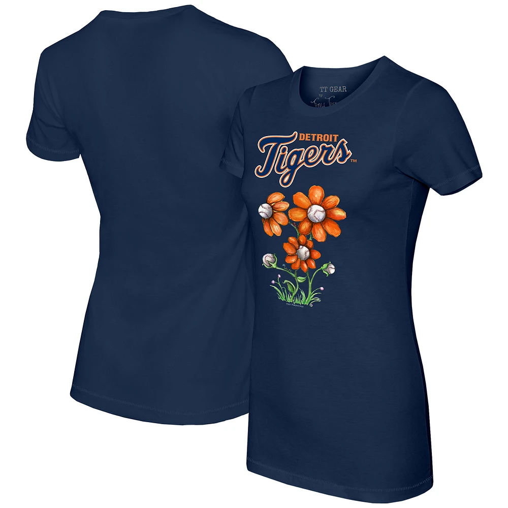 Women's Tiny Turnip Navy Detroit Tigers Blooming Baseballs T-Shirt
