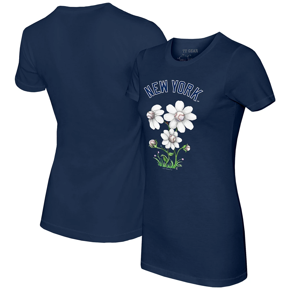Women's Tiny Turnip Navy New York Yankees Blooming Baseballs T-Shirt