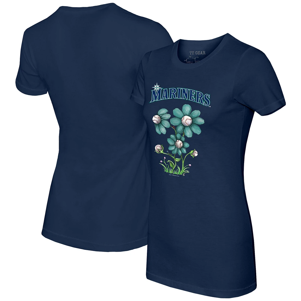 Women's Tiny Turnip Navy Seattle Mariners Blooming Baseballs T-Shirt
