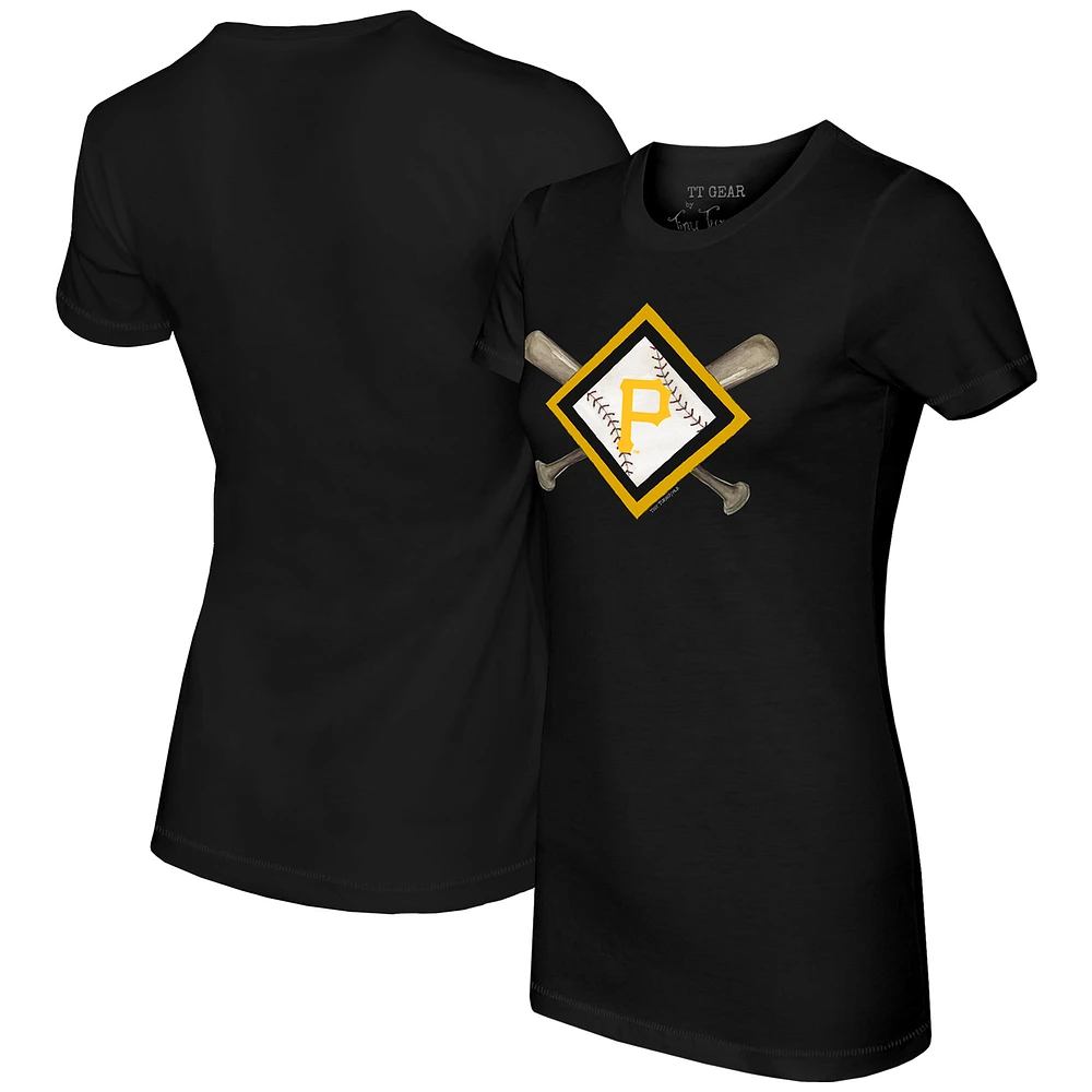 Women's Tiny Turnip Black Pittsburgh Pirates Diamond Cross Bats T-Shirt