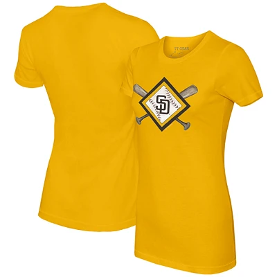 Women's Tiny Turnip Gold San Diego Padres Diamond Cross Bats T-Shirt