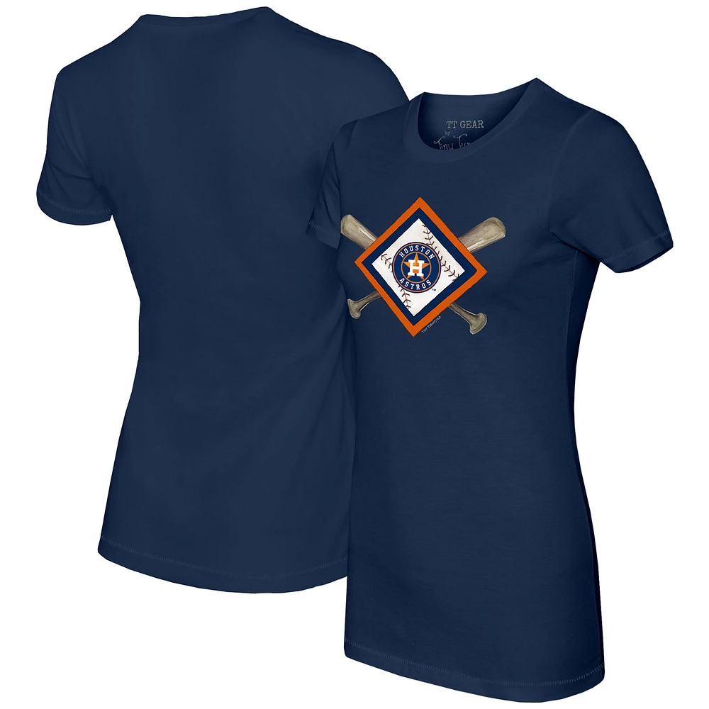 Women's Tiny Turnip Navy Houston Astros Diamond Cross Bats T-Shirt