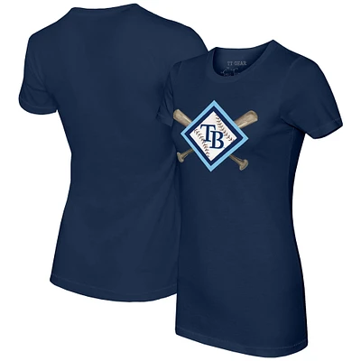 Women's Tiny Turnip Navy Tampa Bay Rays Diamond Cross Bats T-Shirt