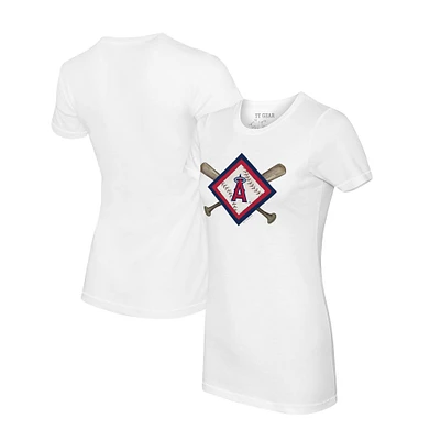Women's Tiny Turnip White Los Angeles Angels Diamond Cross Bats T-Shirt
