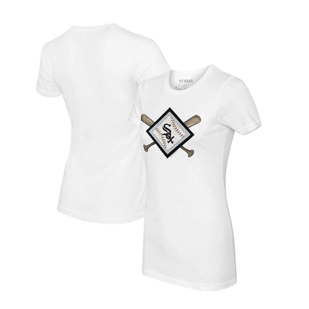 Women's Tiny Turnip White Chicago Sox Diamond Cross Bats T-Shirt