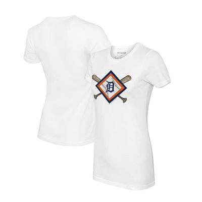 Women's Tiny Turnip White Detroit Tigers Diamond Cross Bats T-Shirt