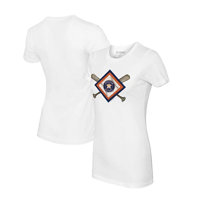 Women's Tiny Turnip White Houston Astros Diamond Cross Bats T-Shirt