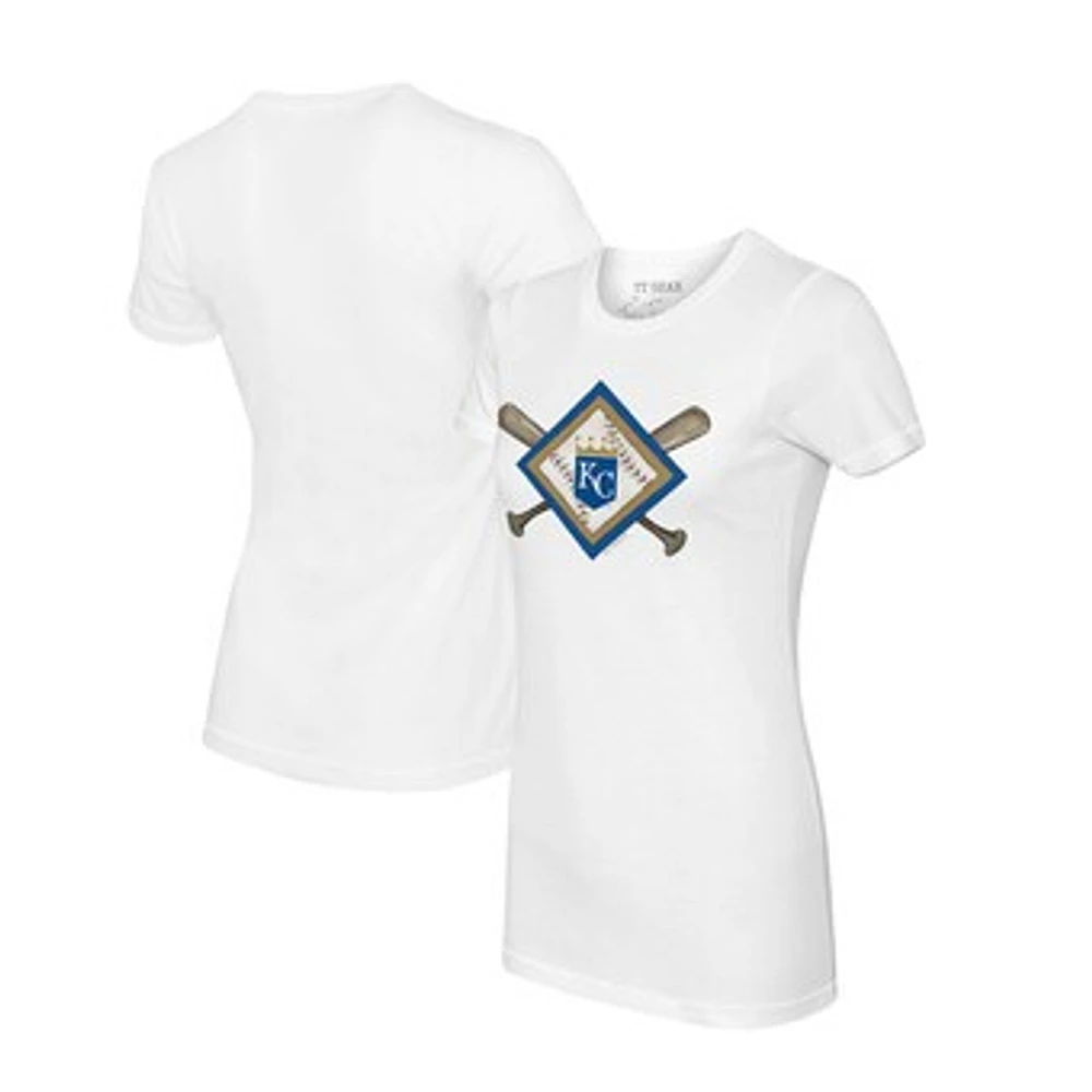 Women's Tiny Turnip White Kansas City Royals Diamond Cross Bats T-Shirt