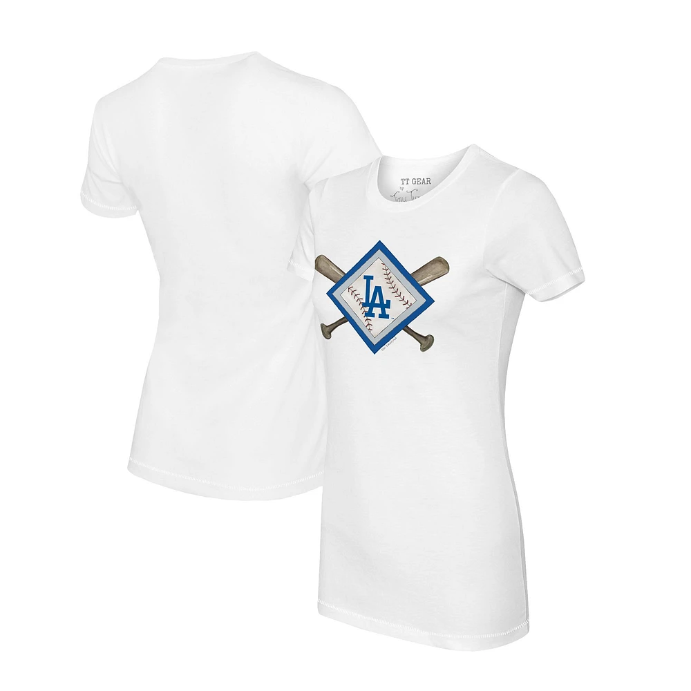 Women's Tiny Turnip White Los Angeles Dodgers Diamond Cross Bats T-Shirt