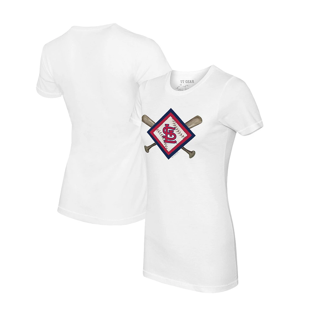 Women's Tiny Turnip White St. Louis Cardinals Diamond Cross Bats T-Shirt