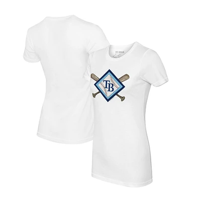 Women's Tiny Turnip White Tampa Bay Rays Diamond Cross Bats T-Shirt