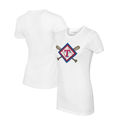Women's Tiny Turnip White Texas Rangers Diamond Cross Bats T-Shirt