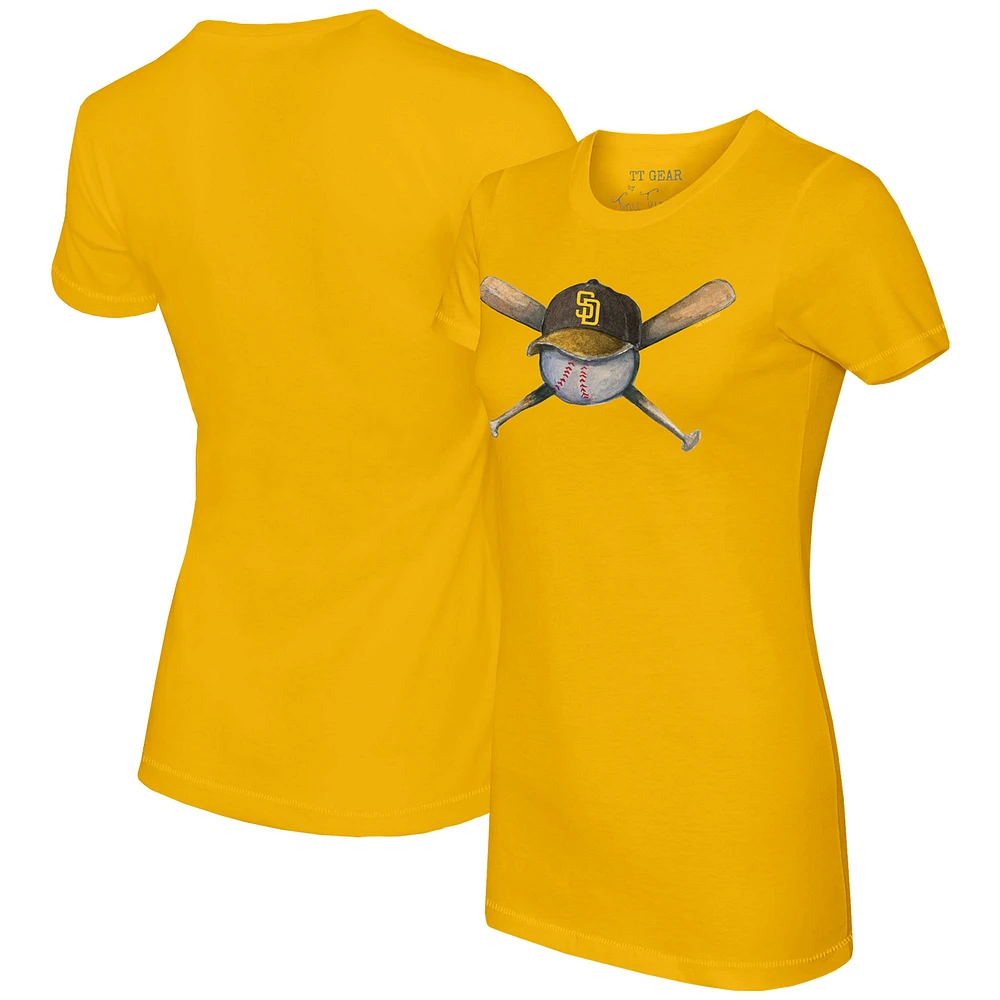 Women's Tiny Turnip Gold San Diego Padres Hat Crossbats T-Shirt