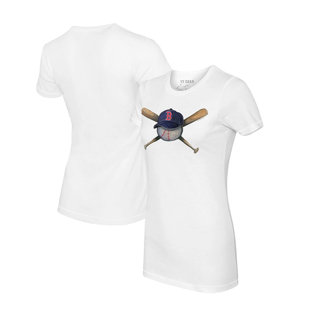 Women's Tiny Turnip White Boston Red Sox Hat Crossbats T-Shirt