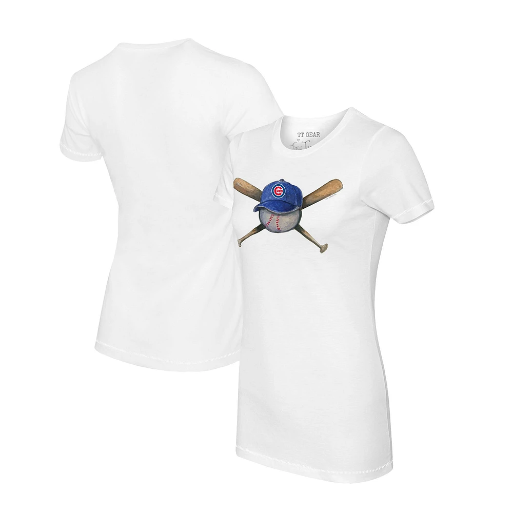 Women's Tiny Turnip White Chicago Cubs Hat Crossbats T-Shirt