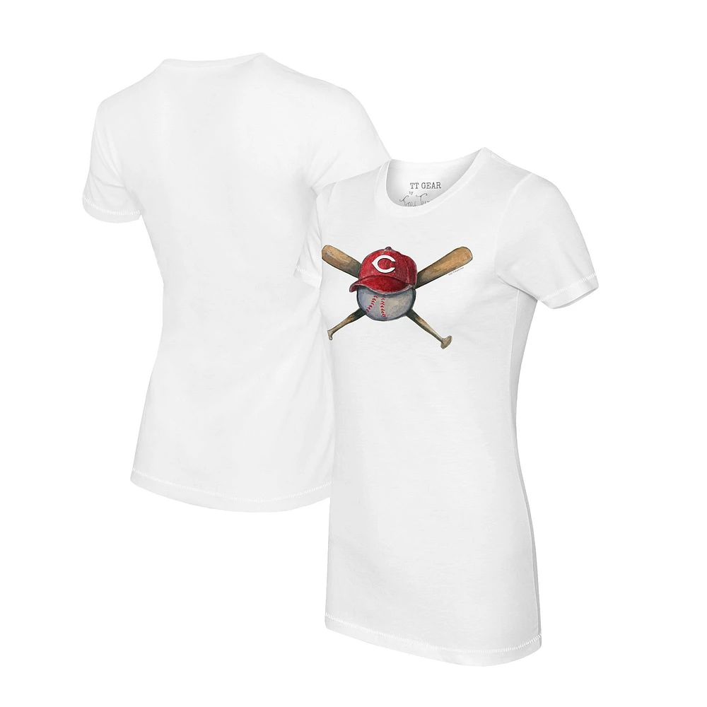 Women's Tiny Turnip White Cincinnati Reds Hat Crossbats T-Shirt