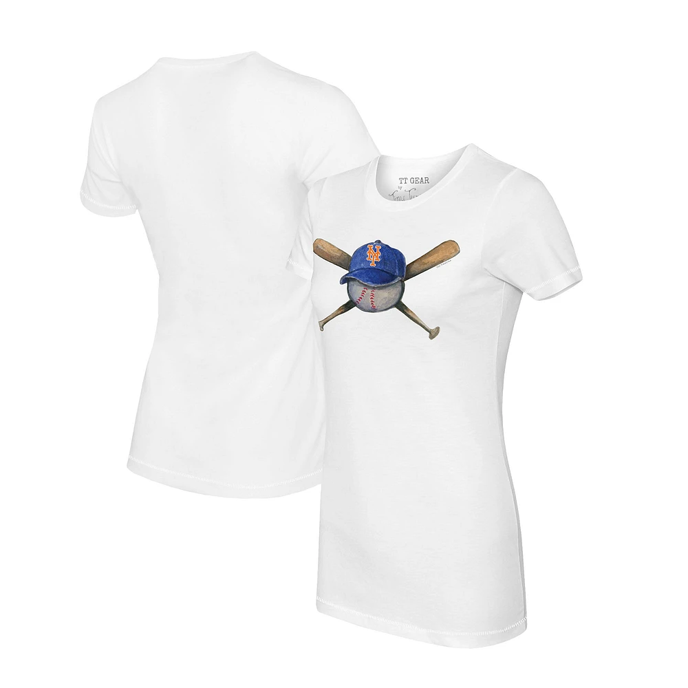 Women's Tiny Turnip White New York Mets Hat Crossbats T-Shirt