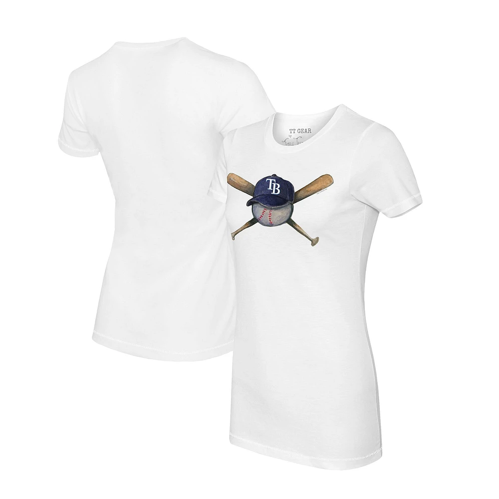 Women's Tiny Turnip White Tampa Bay Rays Hat Crossbats T-Shirt