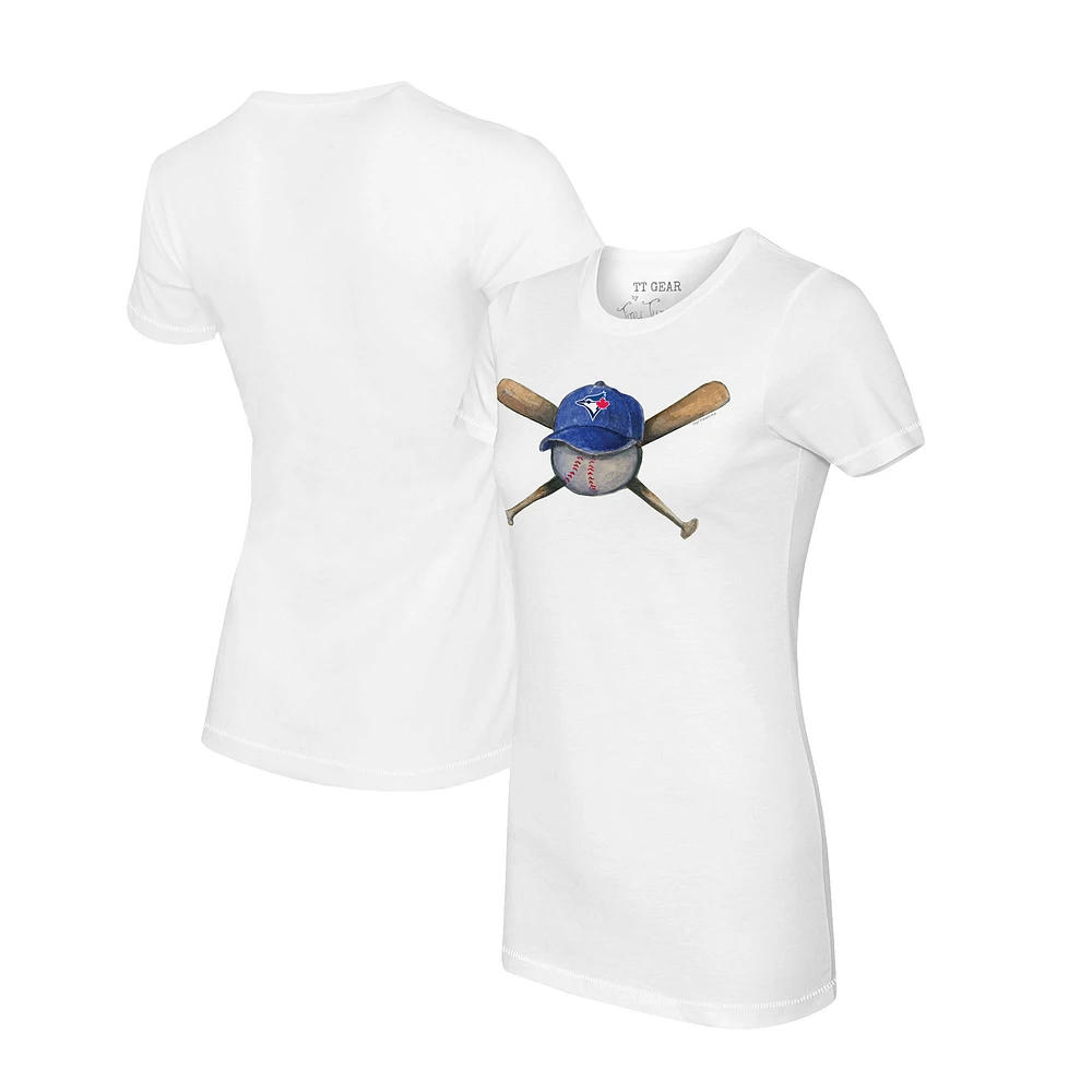 Women's Tiny Turnip White Toronto Blue Jays Hat Crossbats T-Shirt