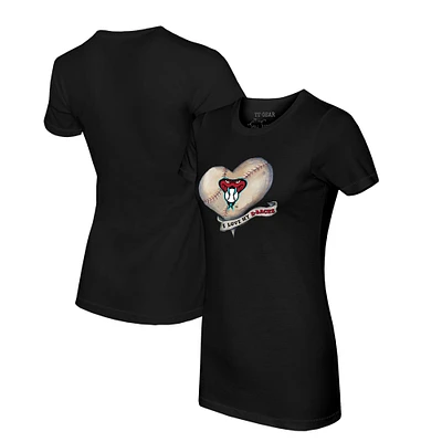 Women's Tiny Turnip Black Arizona Diamondbacks Heart Banner T-Shirt