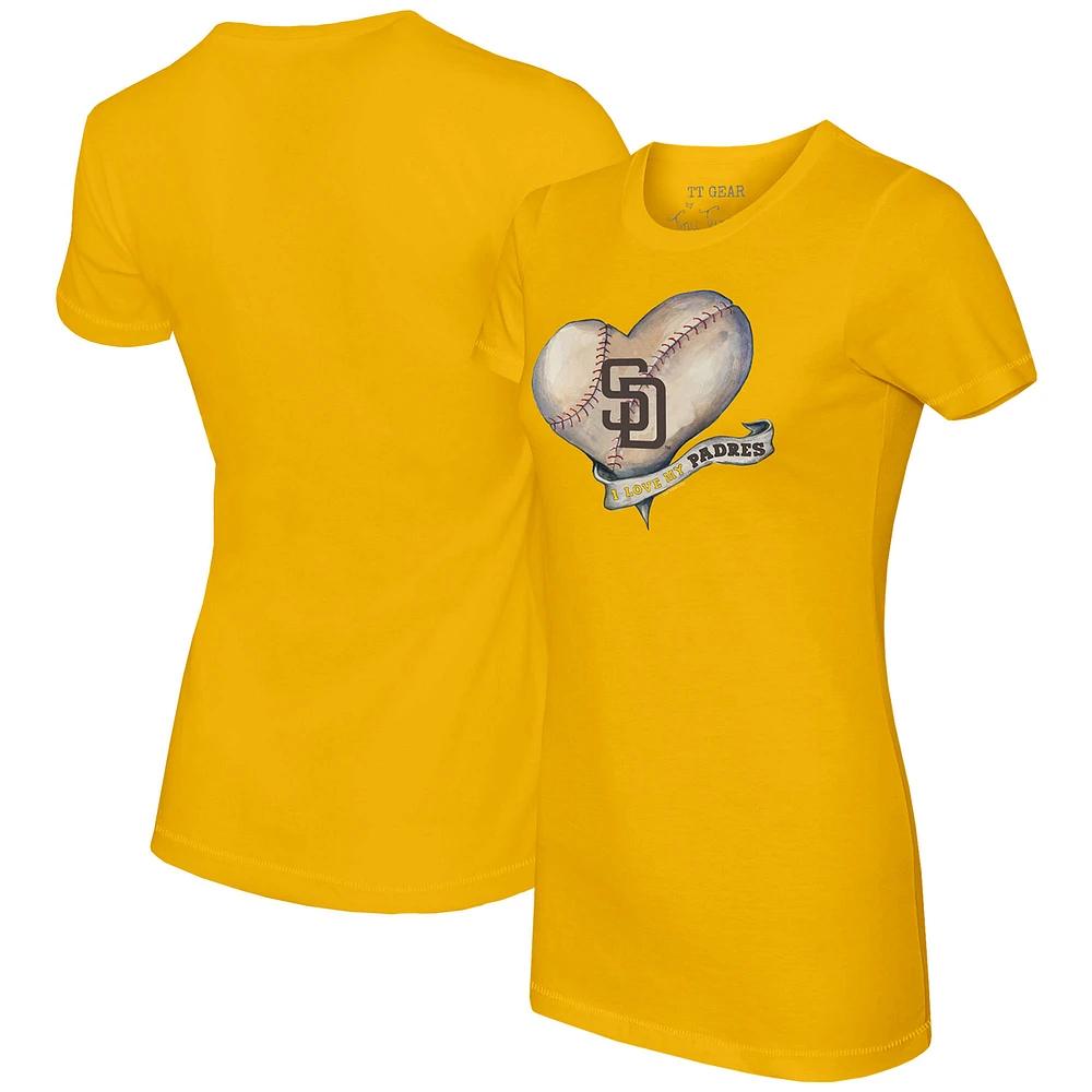 Women's Tiny Turnip Gold San Diego Padres Heart Banner T-Shirt