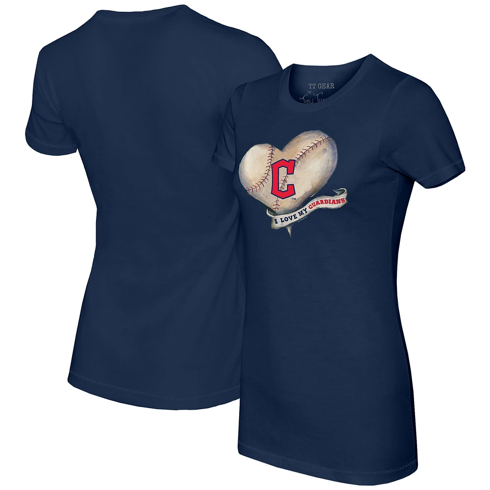 Women's Tiny Turnip Navy Cleveland Guardians Heart Banner T-Shirt
