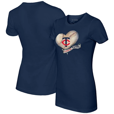Women's Tiny Turnip Navy Minnesota Twins Heart Banner T-Shirt