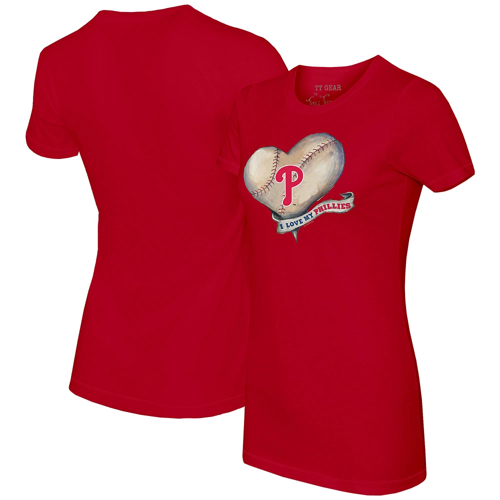 Women's Tiny Turnip Red Philadelphia Phillies Heart Banner T-Shirt